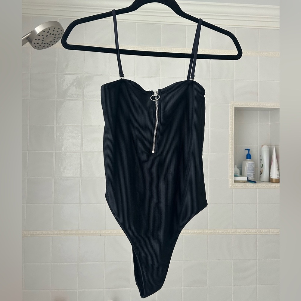 FRANKIES Front Zip Black One Piece Swimsuit